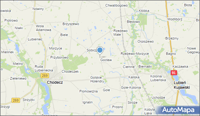 mapa Gocław, Gocław gmina Lubień Kujawski na mapie Targeo
